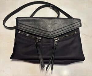 Botkier New York Black Nylon & Pebbled Leather Crossbody Bag Dual Zip Pocket